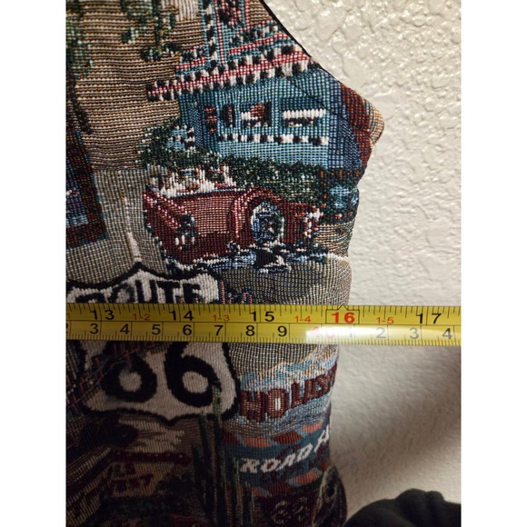 Vintage 90s Denim‎ Republic Route 66 Tapestry Vest Travel Souvenir Novelty - Picture 7 of 8